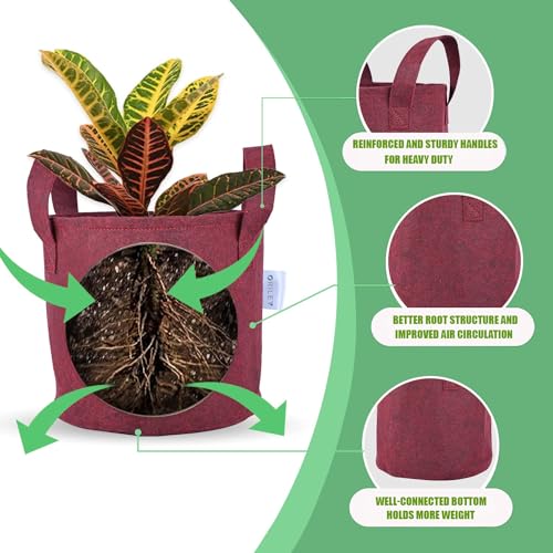 Image of Oriley Grow Bag Heavy Duty Geo Fabric Plant Pot with Sturdy Handles Lightweight Bags Ideal for Gardening Balcony Terrace (Red, Round, 300 GSM 24 x 24 inch Pack of 10)