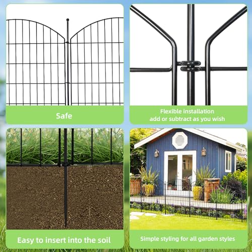 Image of Decorative Garden Fence 40in (H) x12ft (L), 5 Pack No Dig Fence Animal Barrier for Dog, Arched Flower Bed Edging, Wire Border Panel Fencing for Yard Patio Outdoor Decor