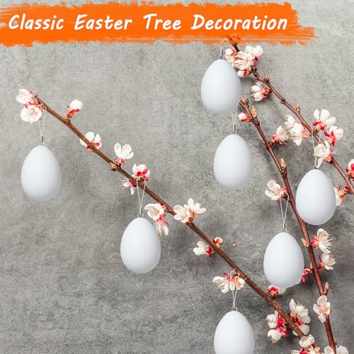 UNOLIGA Plastik Ostereier zum Bemalen und Aufhängen, 24pcs Plastikeier Weiß, Kunststoffeier mit Aufhänger, Weiße Eier Ostern zum Anmalen Basteln (mit Stabilem Aufhänger)