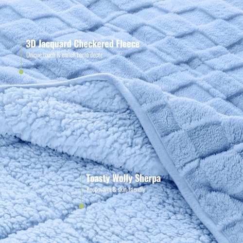 Image of Uttermara Weighted Blanket for Adults 15 lbs Queen Size, Warm Sherpa Fleece Jacquard Heavy Blanket, Soft Fuzzy Weighted Blankets for Couch Bed Sofa, 60 x 80 inches Blue
