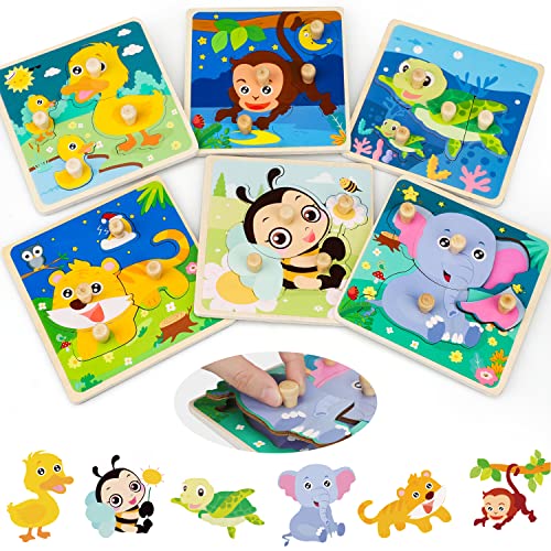 Image of Toy Life Wooden Puzzles for Toddlers 1-3, 6 Animals Toddler Puzzles 1-3, Puzzles for Toddlers 2-4, Wood Puzzles Montessori Toys for 1 2 Year Old, Baby Puzzles 12-18, Kids Learning Toy Xmas Gifts