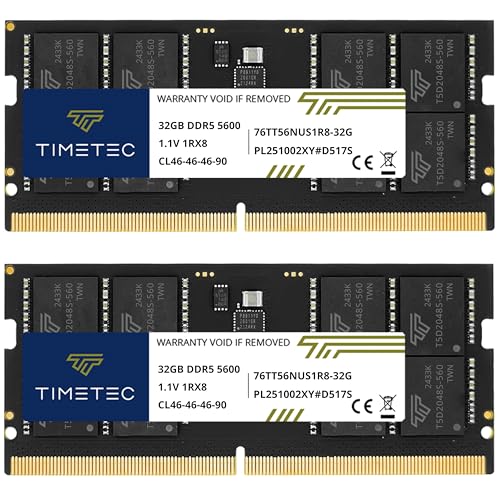 Image of Timetec 64GB KIT(2x32GB) DDR5 5600MHz PC5-44800 Unbuffered Non-ECC 1.1V CL46 1Rx8 Single Rank 262 Pin SODIMM Laptop Memory RAM Module Upgrade