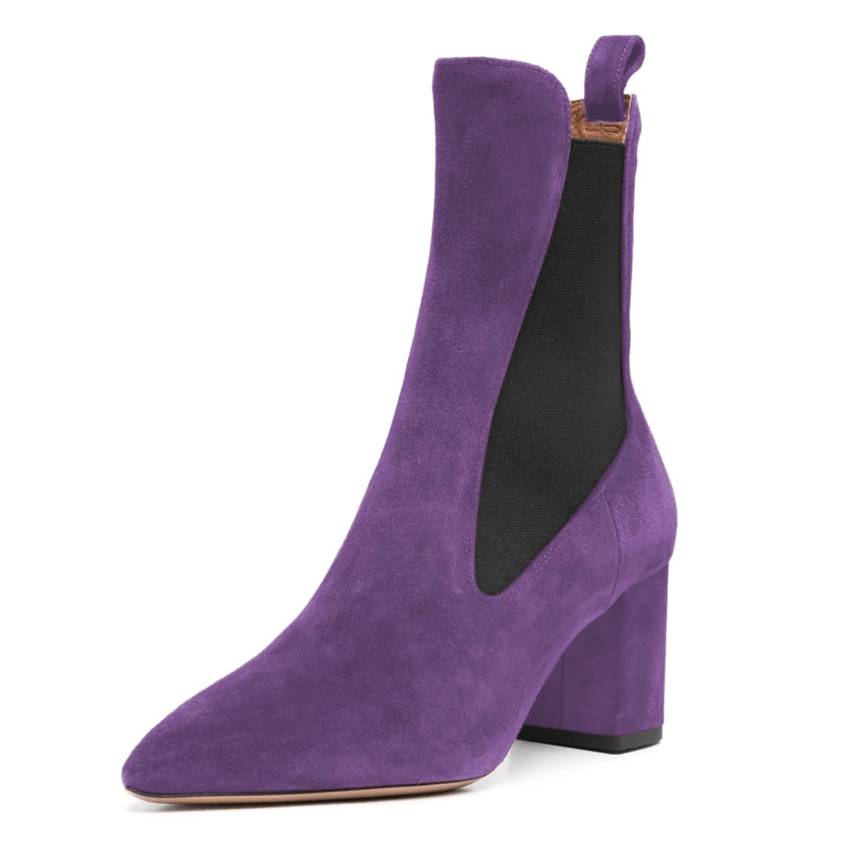 FOWT Women Pointed Toe Stretchy Chelsea Boots Pull on Chunky Block Mid Heel Ankle Booties Fashion Classy Daily