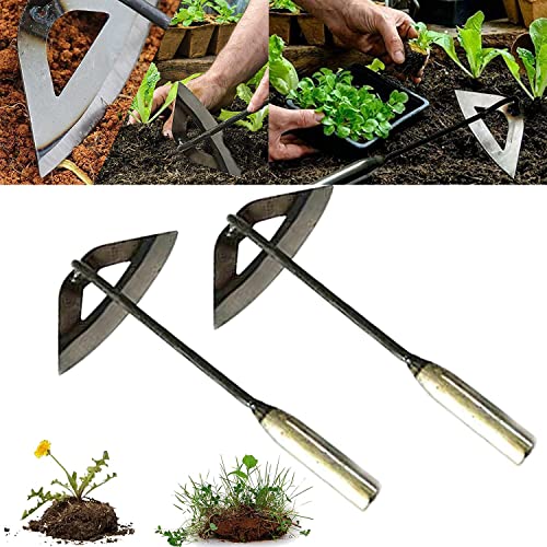 2Pcs Garden Tools Hollow Hoe AllSteel Hardened Hollow Hoe Sharp Durable Garden Edger Weeder Hoe Gardening Tool Hand Shovel Weed Puller Accessories for Backyard Weeding Loosening Farm Planting