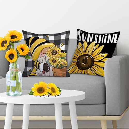 Sunflower-Pillow-Covers-18×18-Set-of-4-Sunflower-Decor-Gnomes-Pillow-Covers-Sunflower-Decorations-Black-Buffalo-Plaid-Gnomes-Throw-Pillow-Covers-for-Couch-Sofa-Living-Room-Indoor-Outdoor Sunflower Pillow Covers 18×18 Set of 4 Sunflower Decor Gnomes Pillow Covers Sunflower Decorations Black Buffalo Plaid Gnomes Throw Pillow Covers for Couch Sofa Living Room Indoor Outdoor