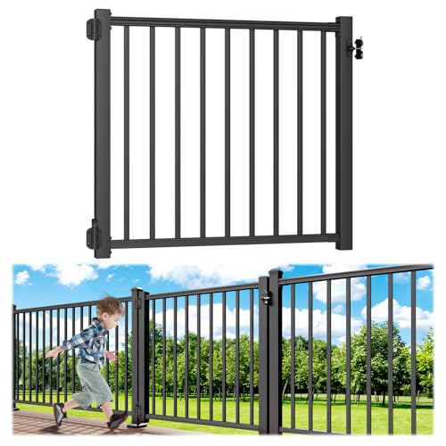 Egadis 4 ft. W Aluminum Deck Gate Kit for 42in. H Railing, Cuttable Black Textured AAMA 2604 Powder-Coat Finish Outdoor Gate Kit with Latch and Auto-Closing Hinge for Deck, Patio, Garden, Yard, Porch