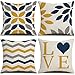 Poszewki na poduszki 35 cm x 35 cm, zestaw 4 poszewek na poduszki w kolorze ochry granatowe paski, dekoracyjna poszewka na poduszkę na zewnątrz, dwustronny nadruk, kwadratowe poszewki na poduszki na sofę, kanapę, łóżko, wystrój domu, 35 x 35 cm
