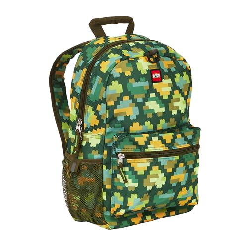 LEGO Mochila infantil com estampas icônicas para viagens, em movimento, volta às aulas, meninos e meninas, Corações de tijolo camuflado, One Size, Estilo tradicional