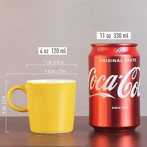 Miniatura 3 de homEdge Mini Procelain - Juego de 6 tazas de café de cerámica para expreso, 4 onzas, 4.1 fl oz, color amarillo