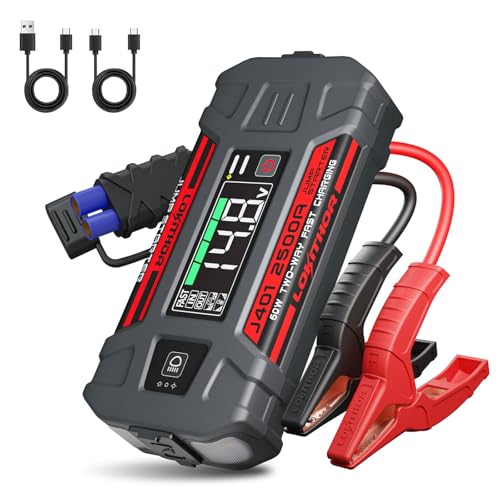 Image of LOKITHOR J401 Car Battery Jump Starter, 2500A Battery Jumper Starter Portable, 12V Jump Box, Jumper Cables for Upto 8.5L Gas and 6.5L Diesel Engines, 60W Fast Charging, Smart Digital Screen LED Light