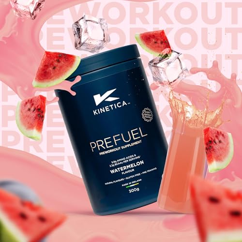 Kinetica PreFuel, pré-entrainement, Pastèque, 30 portions - 5,9 g d’acides aminés et 2,3 g de BCAA par portion - sans gluten, sans sucre, pot de 300 g – Image 3