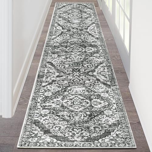 HEBE Hallway Runner Rug 2'x8', Washable Non Slip Kitchen Rug Runner | Soft Boho Bedroom Runner Rug, Vintage Distressed Low-Pile Floor Carpet Runners for Hallway, Entrance, Bathroom, Laundry