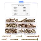260 Stück Universalschraubenset, Holzschrauben Set, Flachkopf Senkkopfschrauben Sortiment, Kreuzschlitz Schraubensortiment, Selbstschneidende Schrauben für Mauerwerk Möbel Holz