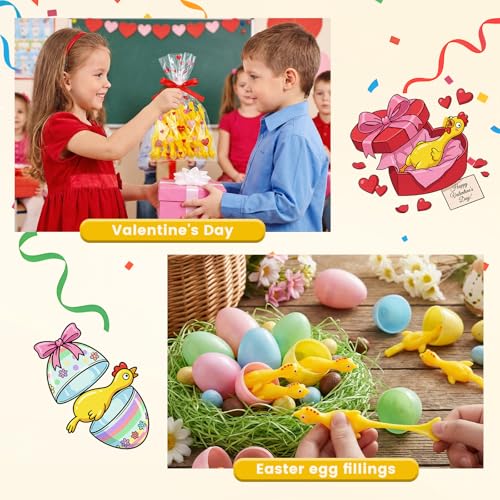 POPLAY 42PCS Flying Chicken Slingshot, Valentines Party Favors Treasure Box Toys for Kids, Flicking Rubber Chickens Finger Toys for Birthday Party Activity Gift, Classroom Prizes, Goodie Bag Stuffer