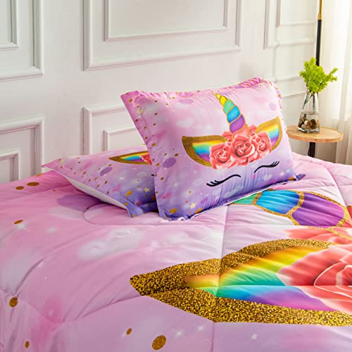 Sirdo Unicorn Full Bedding Sets For Girls Kids Comforter Set Full Size With 2 Pillowcases Purple Unicorn Room Decor For Girls Bedroom Ultra Soft Machine Washable Toddler Bed Set #TOP5