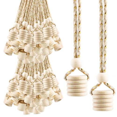 100 Pcs Hanging Car Air Freshener Bottle Caps Perfume Bottle Wooden Cap Essential Oil Diffuser Replacement Lids with Hanging String for Auto Ornaments Decor Fragrance