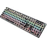 Larmace Mechanical Gaming Keyboard,Blue Switches,USB Wired,Retro Steampunk Typewriter Round...