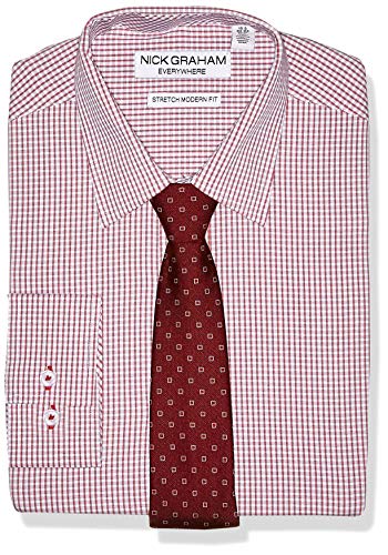 Nick Graham Men's Stretch Modern Fit Plaid Dress Shirt and Dot Tie Set