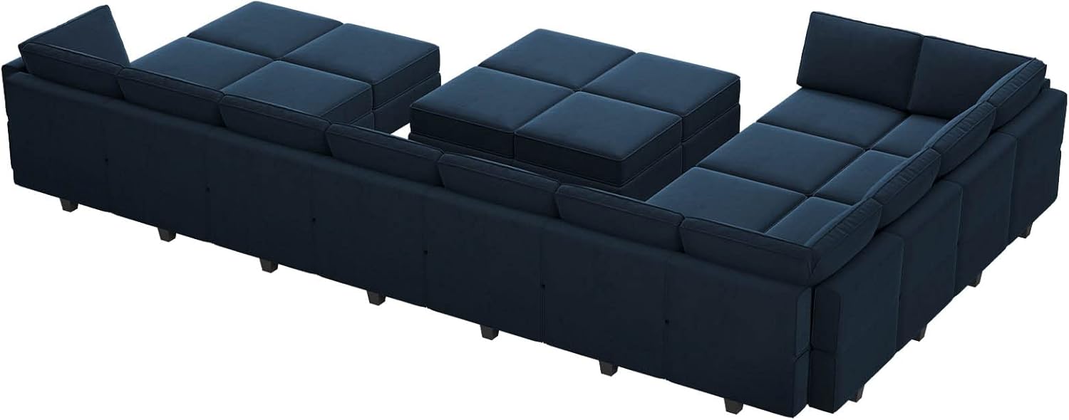 Belffin Modular Large Sectional Sofa with Storage Seat Oversized U Shaped Couch with Reversible Chaise Modular Sofa Set with Ottoman Velvet Blue