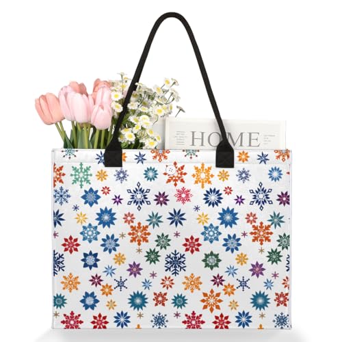 Snowflake Color Pattern Tote Bag for Women Large Beach Bag Reusable Tote Bags for Work Travel Beach Shopping3