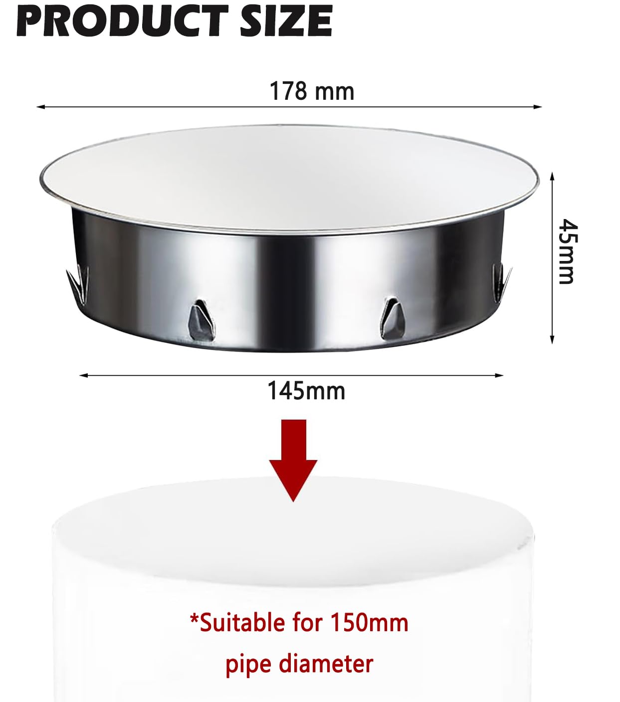 Pokrywa otworu kominowego 150 mm, ze stali nierdzewnej, okrągła osłona komina, do rur kominowych, rura kominowa, zamknięcie rury kominowej, do rur piecowych o różnej długości