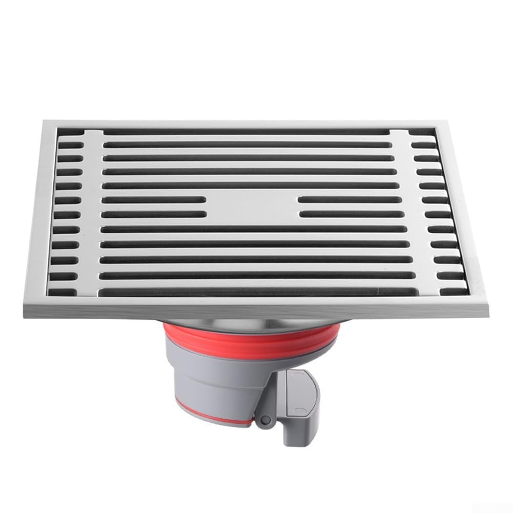 Besttoolifes Scarico a pavimento in acciaio inox, 15 x 15 cm, anti-doccia, per bagno e cucina, facile installazione, cestello filtro rimovibile, Corro duraturo