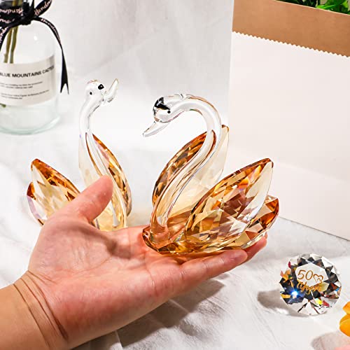 Ornalrist Set of 2 Crystal Golden Swans Gifts for Couple on Wedding 50 Years Marriage Glass Figurines Collectibles 50th Anniversary Presents Keepsake for Parents Home Decor - Image 4