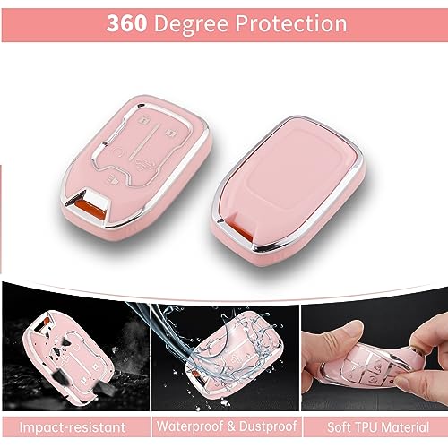 Image of Pangpai Pink Key Fob Cover for Chevy GMC, Soft TPU Key Case Protection with Bling Keychain Fit for Silverado GMC Sierra 1500 2500HD 3500HD Terrain Acadia 5 Buttons