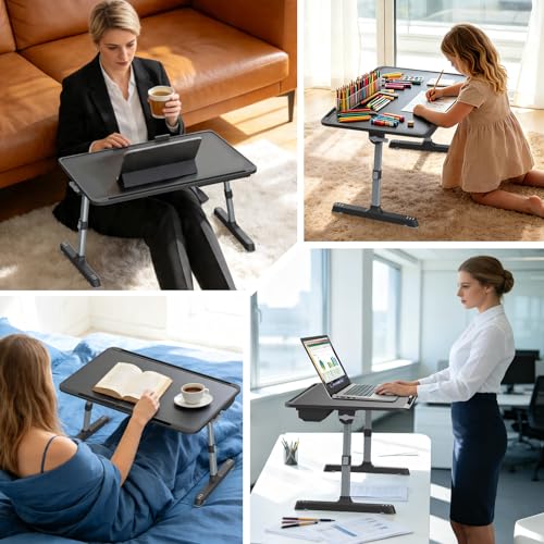 EVETTO Adjustable Lap Desk, XXL-Large Foldable bed table tray for Adults | Large Ergonomic Laptop Desk with Storage Drawer & Two Shields, Computer Lap Desks for Writing Diamond Painting on Couch Bed - image 6