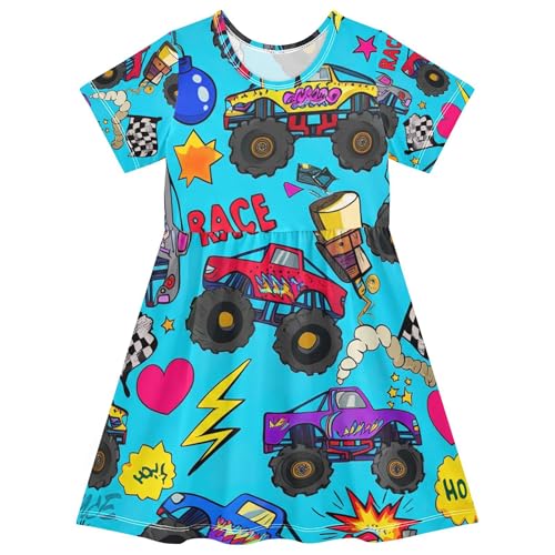 Toddler Girls Dresses Vibrant Colorful Monster Trucks Kids Spring Dresses 2t Summer Short Little Girl