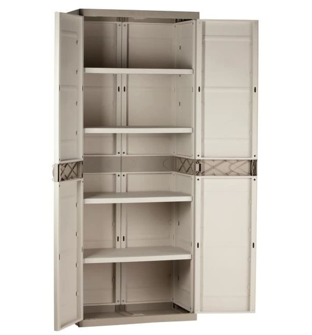 PEGANE Armoire Haute Meuble de Rangement 2 Portes intérieur/extérieur Coloris Beige - Longueur 70 x Profondeur 41 x Hauteur 176 cm