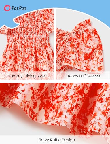 Image of PATPAT Family Matching Outfits Mommy and Me Dresses Floral Dress & T-Shirts | Mommy and Me Easter Dresses, Puff Sleeve Floral Sundress, Cotton Blend T-shirts, Couples Party Wedding Vacation Outfits