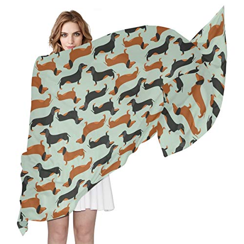 Dackel Seidenschal - Damenmode großer Sonnenschutz Schal - leichtes Blumenmuster Satin für Kopftuch & Hals Cover