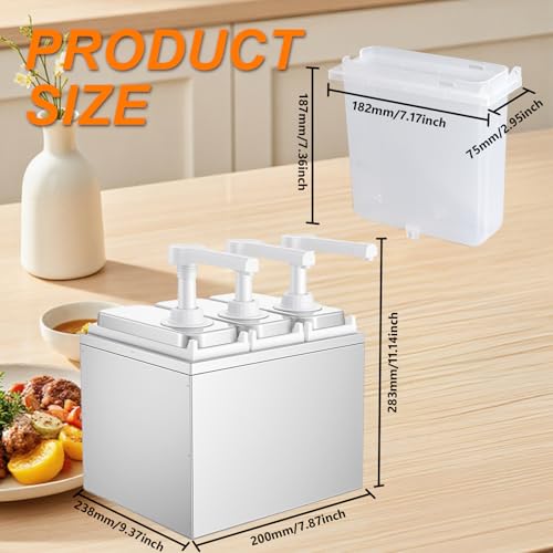 WELKOR Condiment Dispenser Pump - Large Capacity Detachable Syrup Pump with Measuring Cup, Leak-Proof Design for Sauce, Honey, Mustard, Cheese, BBQ - 10 Sizes (1L to 10L) (3 Pump Head, 1.06 QT) - Thumbnail 3