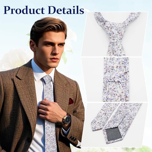 Image of Floral Ties Skinny Tie for Men, Cotton Mens Neckties for Weddings | 2.56'', floral, slim, soft and comfortable, men's neckties for casual, business, party, daily, dating