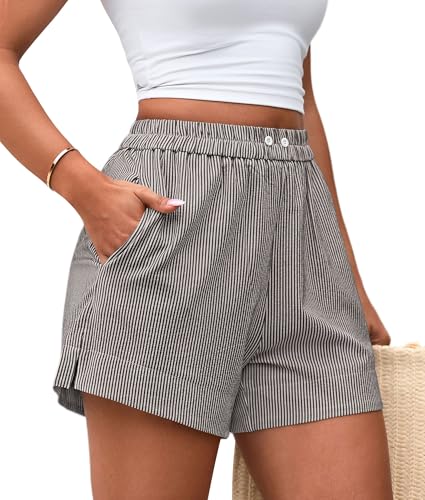 PRETTYGARDEN Women's Striped Boxer Shorts Summer 2025 Trendy Casual Elastic Waist Lounge Sleep Pajama Bottoms Beach Shorts4