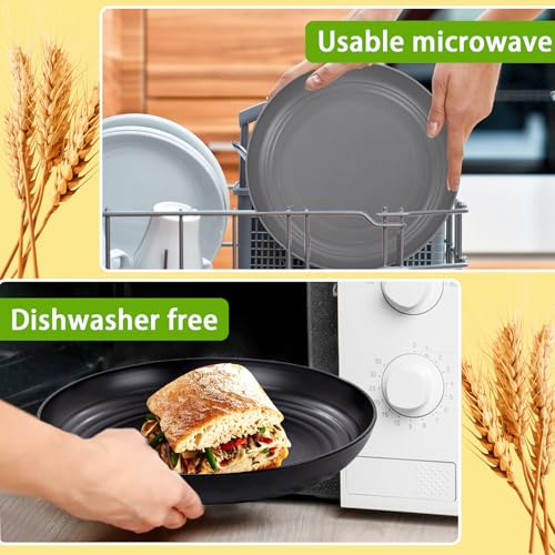 Image of Rubtlamp 24Pcs Kitchen Plastic Wheat Straw Dinnerware Set,Dinnerware Sets for 6,Microwave Dishwasher Safe Plates, Unbreakable Reusable Plastic Wheat Straw Bowls & Plate for Camping