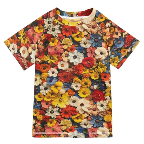 ALAZA Kids Rash Guard Girls Toddler Swim Shirts Short Sleeve Vivid Flower UPF 50+ 3T