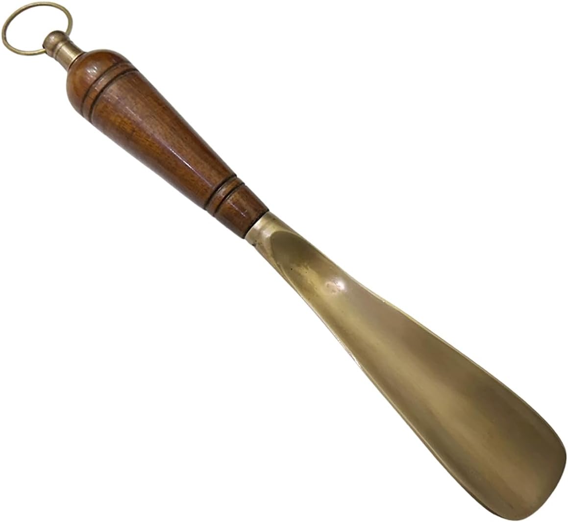 Living Ideas Brass Shoe Horn, Handmade Antique Gold Shoe Horn with Wooden Handle Shoe Helper, Premium Gift for Men and Women Use Shoe Lifter, Home or Travel use (Antique Brass shoehorn)