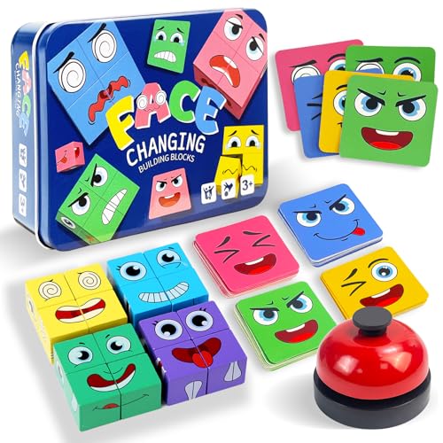 Wooden Face Changing Magic Cube Game, Montessori Puzzle Game for Kids Educational Face Changing Cubes