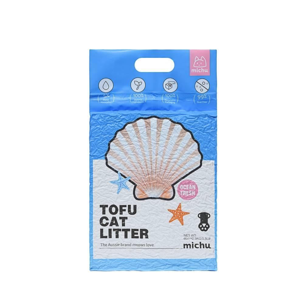 Michu Tofu Cat Litter Natural Clumping Tofu Cat Litter, Fast Clumping and Easily Scoop-able 5.5lb/88oz 5 Scents - Ocean Fresh, 2 Pack