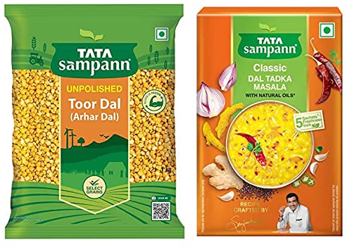 Image of Tata Sampann Unpolished Toor Dal, 1kg + Tata Sampann Dal Tadka Masala with Natural Oils, 100g