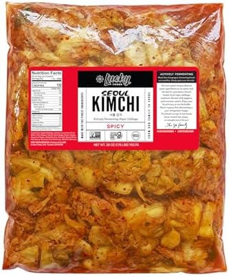 Lucky Foods Seoul Kimchi, (28oz / 1.75 lbs), Authentic Korean Premium Fermented Napa Cabbage Kimchi, (SPICY, Made in USA) (Pack of 1)
