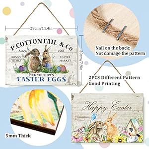 Whaline 2 Pack Rustic Easter Wooden Hanging Sign Bunny Door Wall Decoration Welcome Sign for Easter Spring Holiday Home Coffee Shop Bakery Farmhouse Window Whaline 2 Pack Rustic Easter Wooden Hanging Sign Bunny Door Wall Decoration Welcome Sign for Easter Spring Holiday Home Coffee Shop Bakery Farmhouse Window