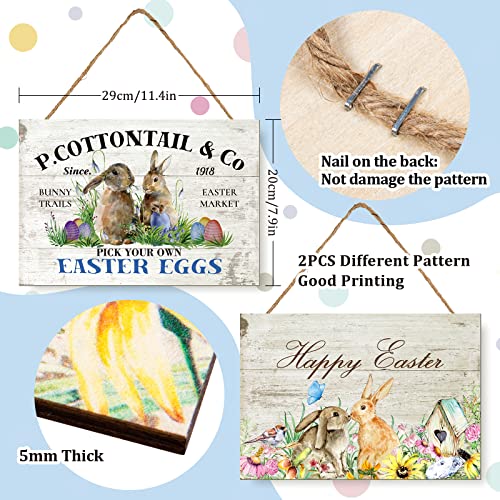 Whaline-2-Pack-Rustic-Easter-Wooden-Hanging-Sign-Bunny-Door-Wall-Decoration-Welcome-Sign-for-Easter-Spring-Holiday-Home-Coffee-Shop-Bakery-Farmhouse-Window Whaline 2 Pack Rustic Easter Wooden Hanging Sign Bunny Door Wall Decoration Welcome Sign for Easter Spring Holiday Home Coffee Shop Bakery Farmhouse Window