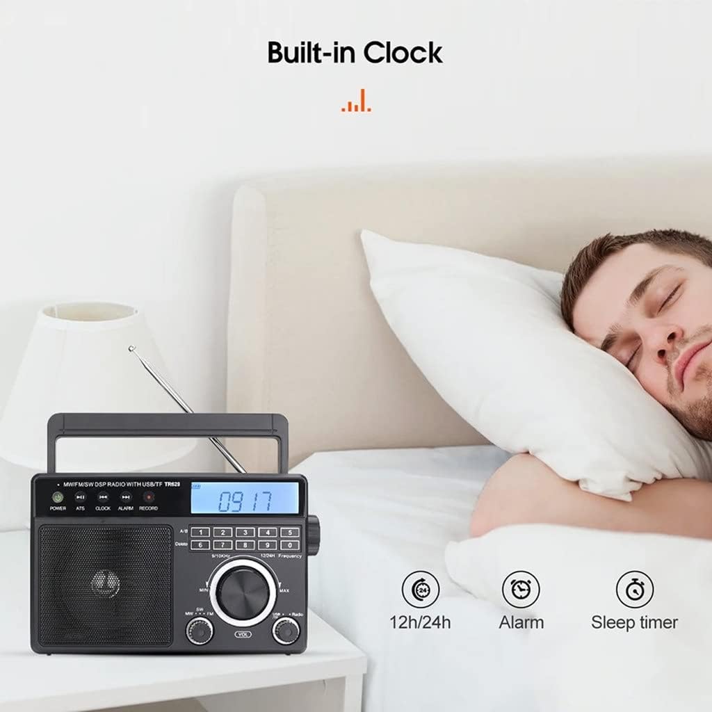 Portable Digital Radio Backlight LCD Display Loud Volume Speaker Recorder Clock Home