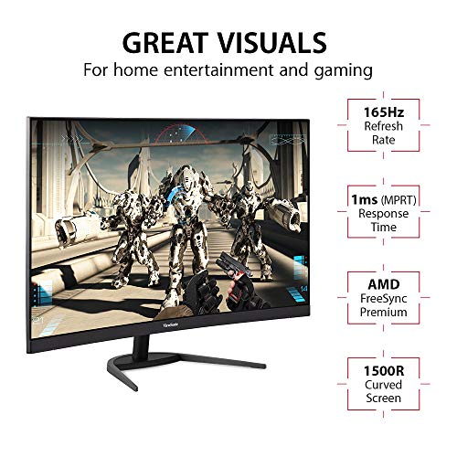 Image of ViewSonic VX3268-PC-MHD 32 Inch Curved 1080p 1ms 165Hz Gaming Monitor with FreeSync Premium, Eye Care, HDMI and Display Port
