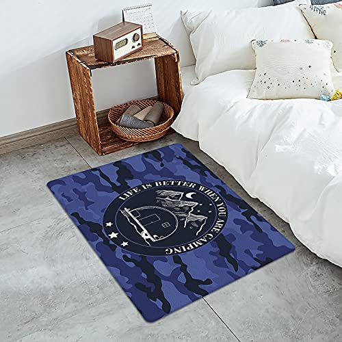 Life Camping Mountain Camper, Doormat For Outdoor Indoor Front Door Entrance Kitchen 24''X26'', Purple Blue Camouflage Durable Pvc Leather Anti Fatigue Floor Carpet #TOP2