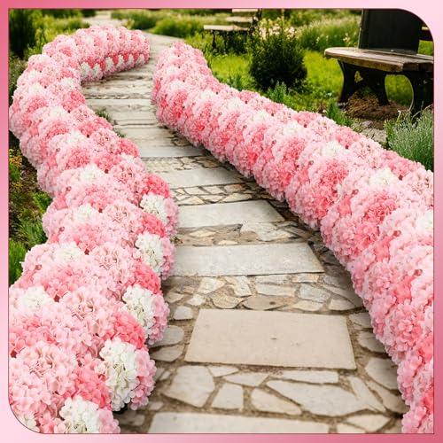 Image of Suncalla Pink 6 Bundles Hydrangea Artificial Flowers Bulk 30 Heads 20'' Faux Fake Hydrangea for Spring Graves Easter Decor Porch Indoor Outdoor Home Garden Wedding Table Centerpieces