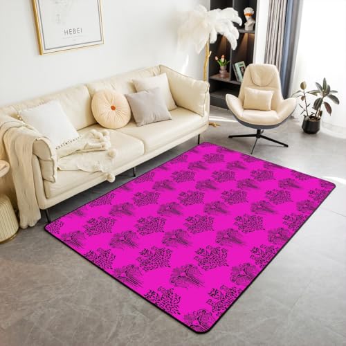 Homewish Lilas Violet Brocart Squelette Tapis Salon 100x150,Gothique Vache Squelette Hibou Enfants Tapis Garçon Fille Antique Baroque Tapis,Halloween Décor...
